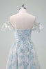 Load image into Gallery viewer, Light Blue Flower Printed A-Line Cap Sleeves Long Prom Dress