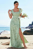 Load image into Gallery viewer, Dusty Sage A Line Printed Floral Long Bridesmaid Dress with Slit