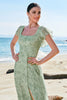 Load image into Gallery viewer, Dusty Sage A Line Printed Floral Long Bridesmaid Dress with Slit