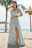 Load image into Gallery viewer, Grey Green Printed Floral Bridesmaid Dress with Slit