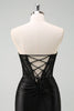 Load image into Gallery viewer, Black Strapless Mermaid Ruched Corset Long Prom Dress