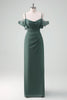 Load image into Gallery viewer, Eucalyptus Spaghetti Straps Sheath Long Chiffon Bridesmaid Dress