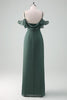 Load image into Gallery viewer, Eucalyptus Spaghetti Straps Sheath Long Chiffon Bridesmaid Dress