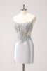 Load image into Gallery viewer, Silver Strapless Sequins Corset Tight Graduation Dress