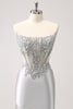 Load image into Gallery viewer, Silver Strapless Sequins Corset Tight Graduation Dress