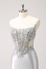 Load image into Gallery viewer, Silver Strapless Sequins Corset Tight Graduation Dress