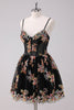 Load image into Gallery viewer, Sparkly Black A-Line Floral Short Graduation Dress