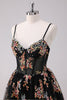 Load image into Gallery viewer, Sparkly Black A-Line Floral Short Graduation Dress