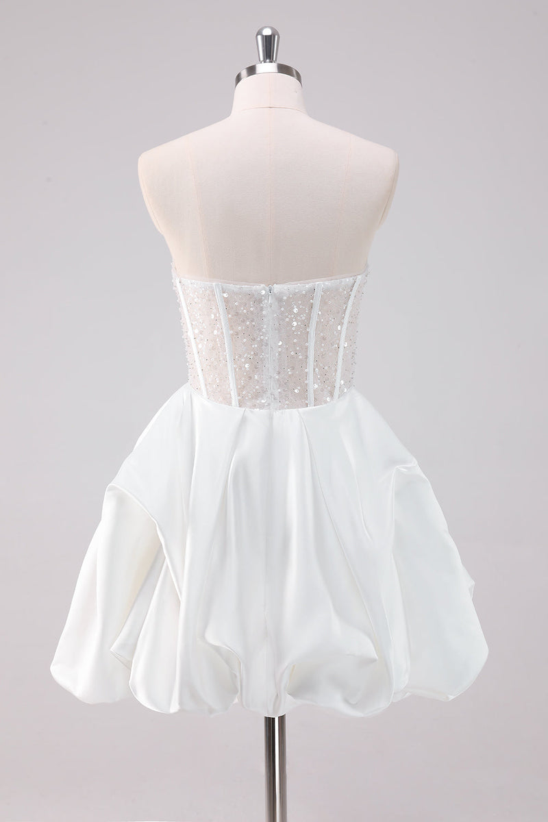 Load image into Gallery viewer, Sparkly White A Line Strapless Short Graduation Dress