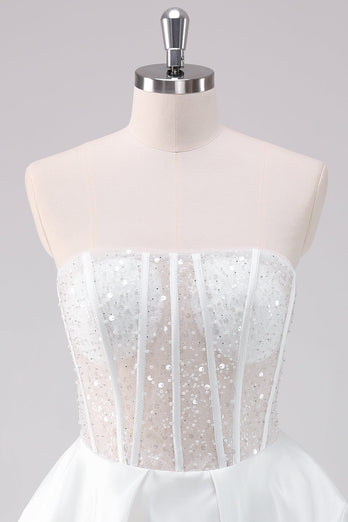 Sparkly White A Line Strapless Short Graduation Dress