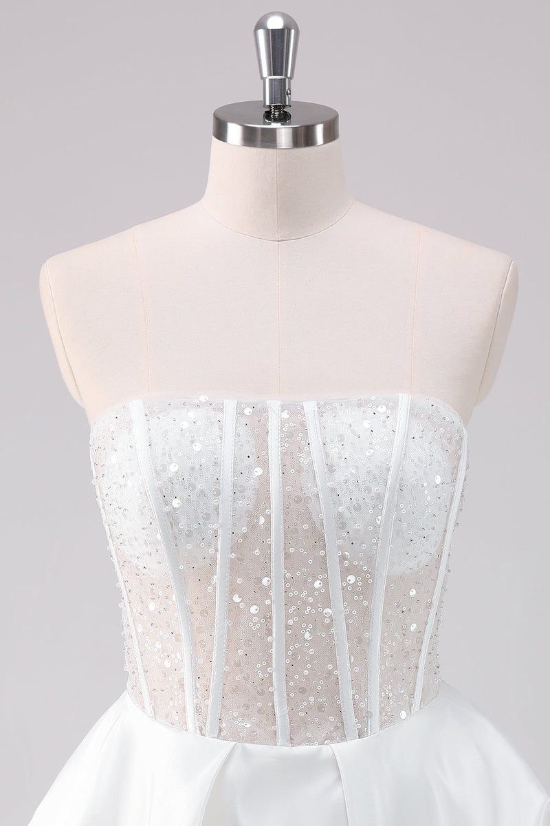 Load image into Gallery viewer, Sparkly White A Line Strapless Short Graduation Dress