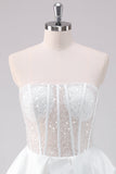 Sparkly White A Line Strapless Short Graduation Dress