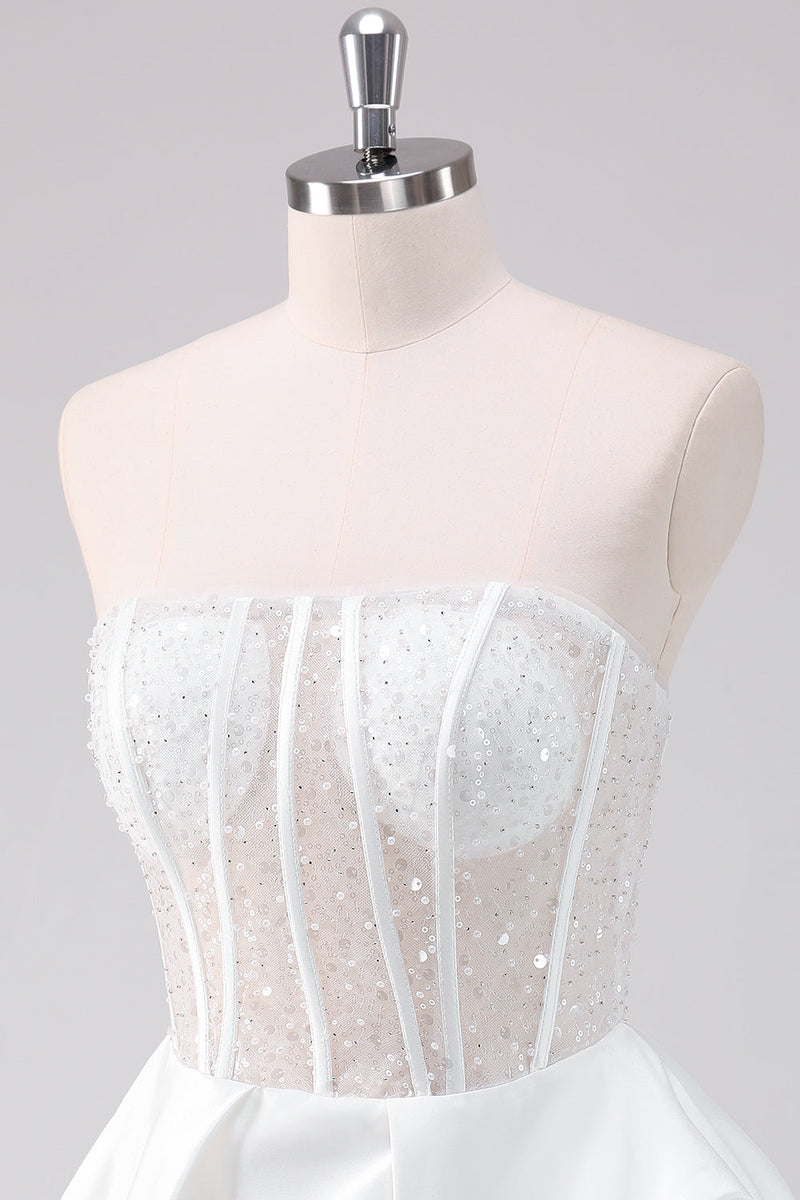 Load image into Gallery viewer, Sparkly White A Line Strapless Short Graduation Dress