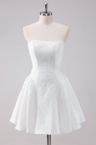 Simple White A-Line Strapless Short Graduation Dress