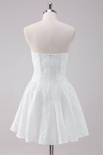 Simple White A-Line Strapless Short Graduation Dress