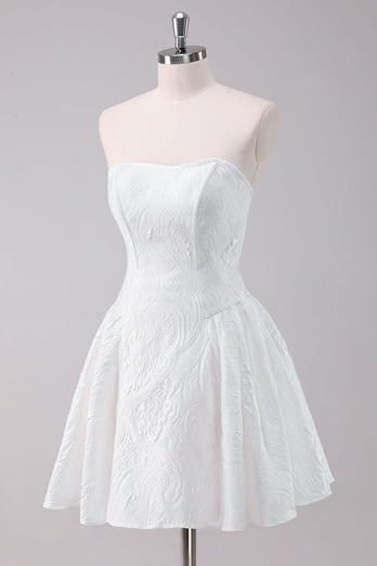 Simple White A-Line Strapless Short Graduation Dress