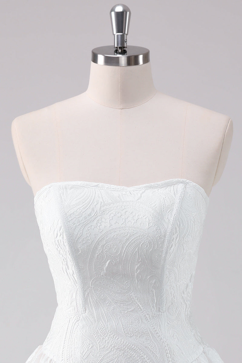 Load image into Gallery viewer, Simple White A-Line Strapless Short Graduation Dress