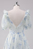 Load image into Gallery viewer, Light Blue Floral Short Graduation Dress with Short Sleeves