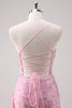 Load image into Gallery viewer, Pink Floral Spaghetti Straps Sheath Long Prom Dress