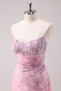 Load image into Gallery viewer, Pink Floral Spaghetti Straps Sheath Long Prom Dress