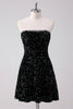 Load image into Gallery viewer, Sparkly Black A-Line Strapless Sequins Short Graduation Dress