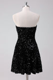 Sparkly Black A-Line Strapless Sequins Short Graduation Dress