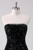 Load image into Gallery viewer, Sparkly Black A-Line Strapless Sequins Short Graduation Dress