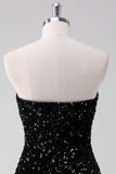 Sparkly Black A-Line Strapless Sequins Short Graduation Dress