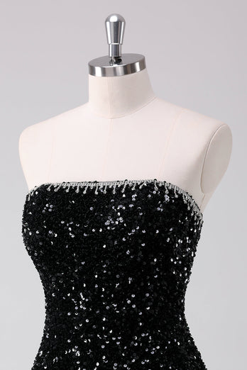 Sparkly Black A-Line Strapless Sequins Short Graduation Dress