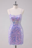 Lilac Sparkly Bodycon Sequins Short Graduation Dress