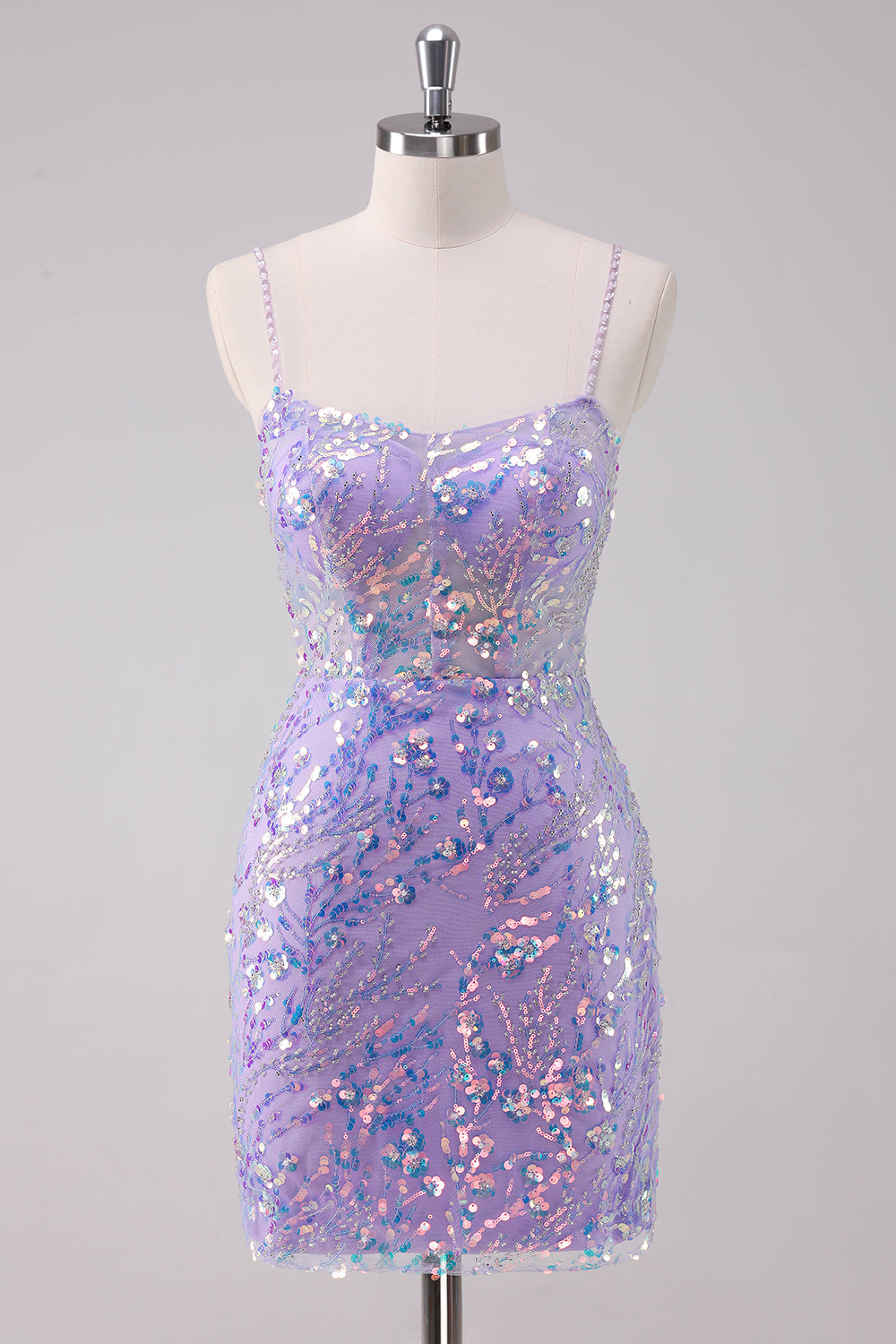 Sparkly Purple Bodycon Spaghetti Straps Sequins Short Graduation Dress