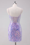 Lilac Sparkly Bodycon Sequins Short Graduation Dress