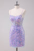 Load image into Gallery viewer, Sparkly Purple Bodycon Spaghetti Straps Sequins Short Graduation Dress