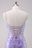 Load image into Gallery viewer, Sparkly Purple Bodycon Spaghetti Straps Sequins Short Graduation Dress