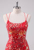 Load image into Gallery viewer, Glitter Red Spaghetti Straps Sequins Bodycon Short Graduation Dress