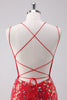 Load image into Gallery viewer, Glitter Red Spaghetti Straps Sequins Bodycon Short Graduation Dress