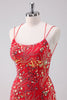 Load image into Gallery viewer, Glitter Red Spaghetti Straps Sequins Bodycon Short Graduation Dress