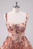 Load image into Gallery viewer, Glitter Blush A Line Spaghetti Straps Sequins Tulle Corset Graduation Dress