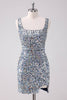 Load image into Gallery viewer, Sparkly Silver Square Neck Tight Graduation Dress with Slit