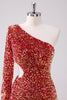 Load image into Gallery viewer, Sparkly Red One Shoulder Tight Short Graduation Dress with Hollow Out