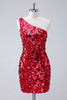 Load image into Gallery viewer, Sparkly Red One Shoulder Tight Short Graduation Dress with Sequins