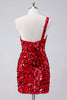 Load image into Gallery viewer, Sparkly Red One Shoulder Tight Short Graduation Dress with Sequins