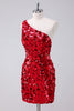 Load image into Gallery viewer, Sparkly Red One Shoulder Tight Short Graduation Dress with Sequins