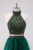 Load image into Gallery viewer, Sparkly A Line Dark Green Halter Short Graduation Dress with Sequins