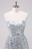 Load image into Gallery viewer, Sparkly Silver Sweetheart Asymmetric Graduation Dress with Sequins