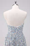 Sparkly Silver Sweetheart Asymmetric Graduation Dress with Sequins