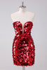 Load image into Gallery viewer, Red Sequins Tight Graduation Dress With Removable Sleeves