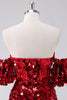 Load image into Gallery viewer, Red Sequins Tight Graduation Dress With Removable Sleeves