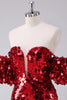 Load image into Gallery viewer, Red Sequins Tight Graduation Dress With Removable Sleeves