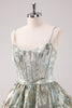 Load image into Gallery viewer, Light Green A Line Spaghetti Straps Short Corset Graduation Dress with Lace Up Back